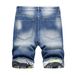 "Men's Slim-Fit Distressed Denim Shorts – Trendy 5-Pocket Worn Look, Mid Waist Casual Summer Shorts (Sizes 28-42, Bluish/Black)"_mkmklike.com
