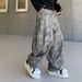 Men's Clothing Vintage Leopard Print Flared Jeans – 90s Streetwear Distressed Denim With Raw Hem & Splatter Wash (Unisex Oversized Fit, Non-Stretch)_mkmklike.com