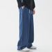 Men's Retro Trendy Straight Leg Jeans American High Street Style mid Waist Drawstring Elastic Loose Casual Summer Pants_mkmklike.com
