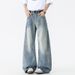 Sanmu Washed Curved Knife Jeans Men's Spring American High Street Loose Hanging Straight Casual Pants_mkmklike.com
