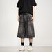 American Retro Street Washed Lightning Pattern Seven-point Jeans Men's And Women's Summer Loose Wide-leg Straight Casual Shorts_mkmklike.com