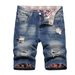 "Men's Distressed Denim Shorts – Trendy Ripped Five-Point Cut With Mid-Waist Straight Fit (Sizes 28-42, Bluish/Black)"_mkmklike.com