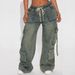 Vintage Blue High Waist Wide Leg Jeans For Women - Cotton Denim Streetwear Pants With Multi-Pockets & Distressed Wash_mkmklike.com