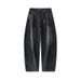 Men's Relaxed Fit Drawstring Jeans – Distressed Washed Denim Pants (Blue/Black, Cotton Blend, Wide-Leg Streetwear, Unisex Casual Style)_mkmklike.com