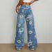 Spot 15875 Women's Loose Straight Wide Leg Pants Street Fashion Printed Denim Trousers_mkmklike.com