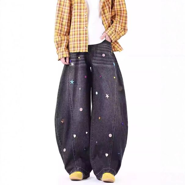 Men's Clothing Men's Distressed Button Fly Jeans - High Street Loose Fit Straight Leg Denim Pants For Casual Wear (Black/Blue)_mkmklike.com