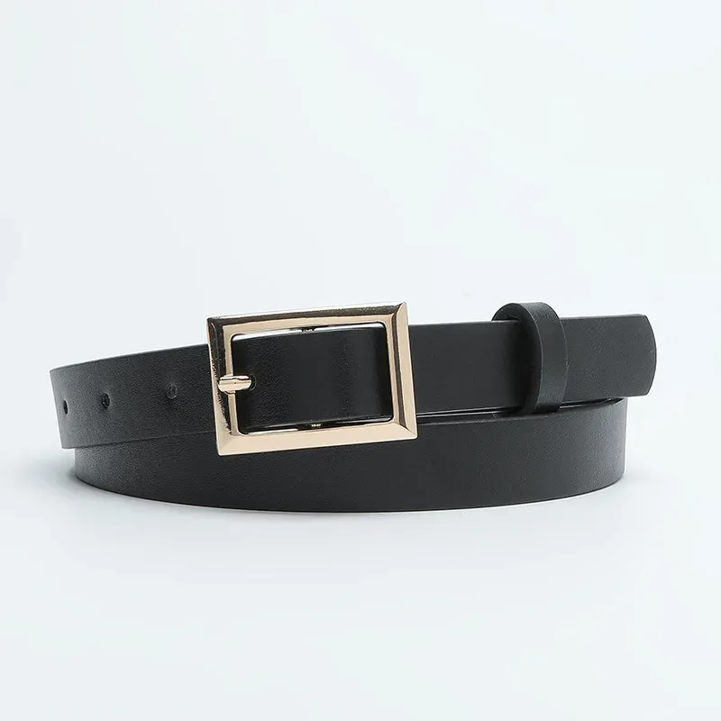 HOT Factory Direct Sales Women's Gold Square Buckle Candy Colored Decoration Simple and Soft PU Denim Belt_mkmklike.com