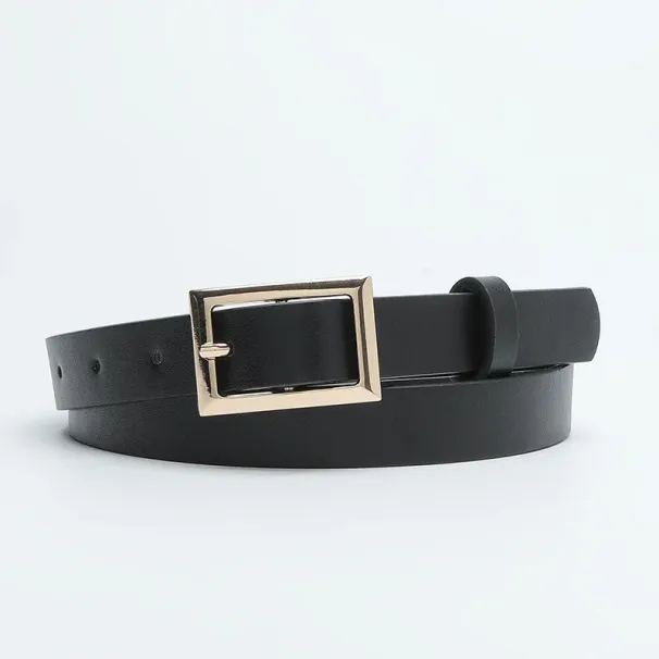 HOT Factory Direct Sales Women's Gold Square Buckle Candy Colored Decoration Simple and Soft PU Denim Belt_mkmklike.com