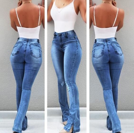 Women's Clothing Fashion Elastic Split Flared High Waist Jeans Women's Trousers_mkmklike.com