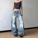 Plus Size Distressed High-Waisted Wide Leg Jeans For Women - Vintage Washed Denim With Raw Hem & Cropped Flare_mkmklike.com