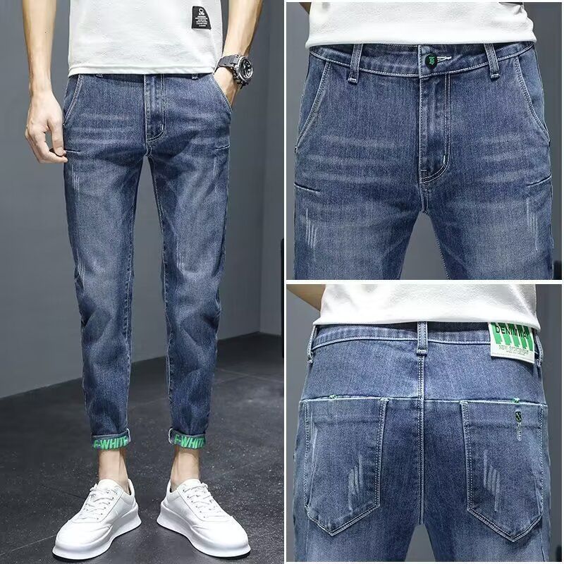 Men's Clothing Summer Trendy Casual Jeans For Men Spring And Autumn Slim Feet 2024 New Slim Thin Nine Point Stretch Pants For Men_mkmklike.com