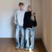 Men's Clothing Light Blue Lightning Washed Jeans Cool Pants Straight Flared Scimitar Pants_mkmklike.com