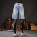 Men's Trendy Stylish Rhinestone Embroidered Denim Shorts Loose Casual Wide Leg Non-Stretch Five Point Pants_mkmklike.com