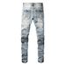 European And American Trendy Brand Men's Ripped Jeans Men's Slim-fitting Graffiti Street Trendy Black Cat Beard Crumpled Heavy Industry Ripped Pants_mkmklike.com