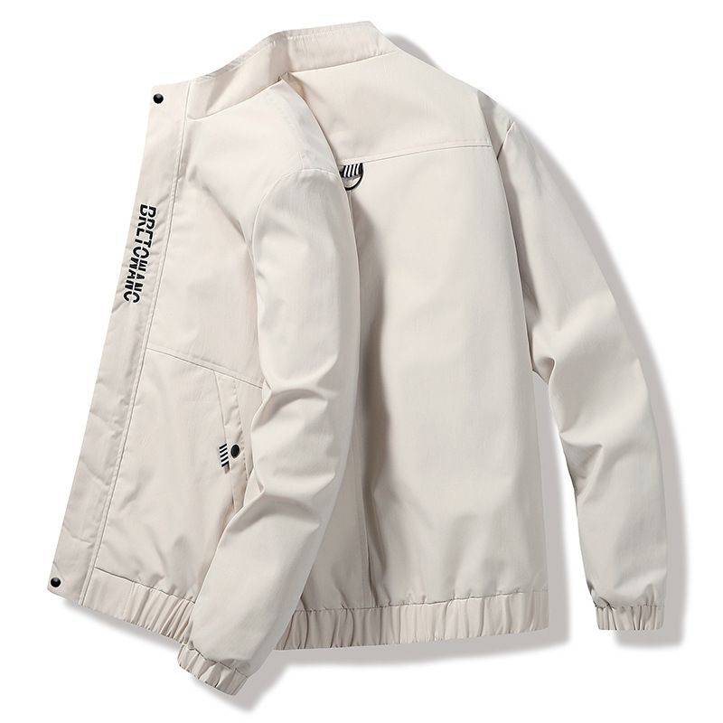 Men's Jacket Spring Autumn Youth Stand Collar Black Casual Workwear Short Windbreaker Wholesale_mkmklike.com