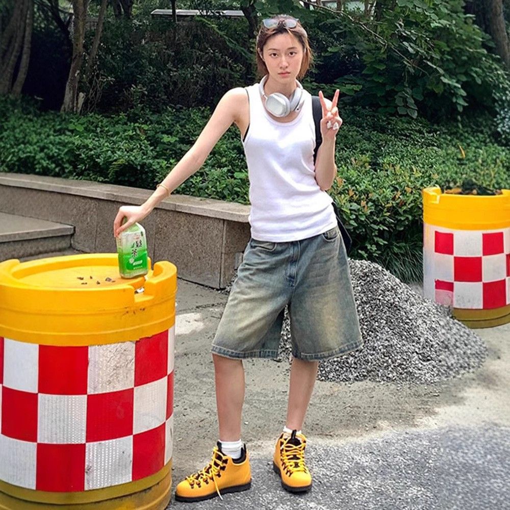 Men's Clothing Retro Distressed Wide Leg Pants For Women In Summer High Waist Loose Slim All Match Straight Denim Mid Length Pants_mkmklike.com