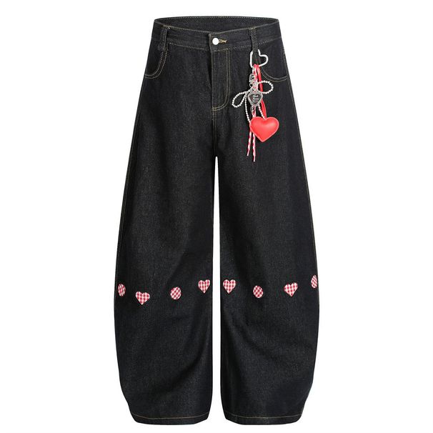 With Pendant Heart Patch Embroidery Wide-Leg Jeans Men's Scimitar INS Trendy Brand Personality Loose Long Pants_mkmklike.com