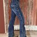 Stretch Embroidered Flared Jeans Mid Rise Denim Trousers With PocketsVCasual Cotton Jeans For Women_mkmklike.com