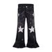 Black Star-Embroidered Streetwear Jeans – Relaxed Straight Fit, Vintage Wash, Urban Unisex Style_mkmklike.com