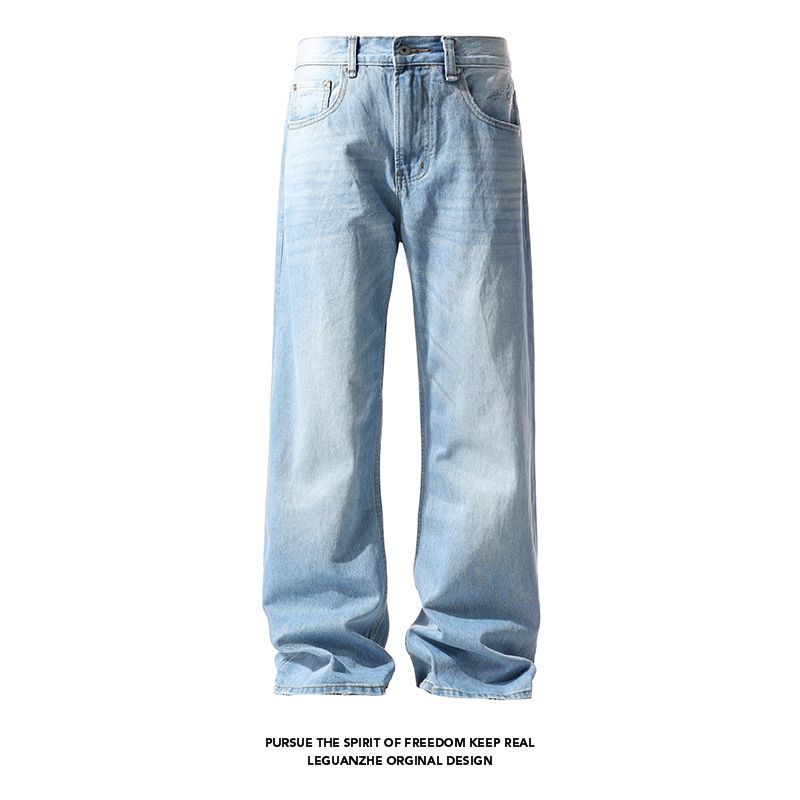 American Retro Washed Distressed Jeans For Men, Trendy New Style, Vibe High Street, Slimming, Slightly Flared_mkmklike.com