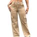 Women's Retro Cargo Pants Loose Fit Jeans High Waist Straight Leg Fashion Street Style Large Pockets Wide Leg Jeans_mkmklike.com