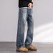 Autumn New Jeans Men's Fit Straight Tube Loose Trendy Brand American Washed Middle Waist Youth American Retro Double Craft_mkmklike.com