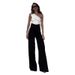 Women's Clothing fashion solid color oblique collar slim fit top high waist wide leg pants suit_mkmklike.com