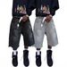 Men's And Women's Streetwear Denim Shorts Straight Wide Loose Capri Rhinestone Decorated_mkmklike.com