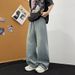 Men's Vintage Washed Relaxed Fit Jeans – High Street Straight Leg Stretch Waist Denim Pants (6 Sizes, Classic Blue)_mkmklike.com