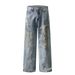 Men's Clothing Heavy Industry Large Baggy Blue Brush Wax Coating Spray Dirty Loose Wax Surface Jeans_mkmklike.com