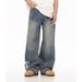 Men's Retro American Style Cleanfit Blue Wide Leg Trousers Straight Leg Jeans Floor Length Washed Versatile_mkmklike.com