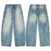 LKTM Men's Wear # New Washed Lightning Pattern Broken Hole Jeans For Men And Women Trendy Baggy Wide Leg Curved Knife C8f_mkmklike.com