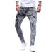 Men's Slim Straight Stretch Jeans - Distressed Black & Grey Denim Pants For Casual Wear - High Waist Comfort Fit - Vintage Style_mkmklike.com