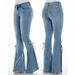 Women's Clothing Jeans Mid Waist Flared Lace Up Denim Trousers Stretch Jeans Women's Flared Pants_mkmklike.com