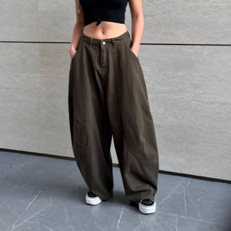 K Retro Style Floor Hugging Curved Knife Loose Casual Wide Leg Jeans_mkmklike.com