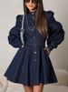 K New Denim Shirt Skirt With Niche Design, Lantern Sleeves, Lace Up Style, Fashionable Dress_mkmklike.com