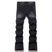 European Station American Style Trendy Brand New Black Gray Washed Scratched Patch Paint Graffiti Stretch Slim Fit Jeans_mkmklike.com