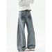 Men's American Style Washed Bamboo Pattern Curved Jeans Loose Fitting Retro Trendy Straight Leg Wide Leg Floor Length Trousers_mkmklike.com
