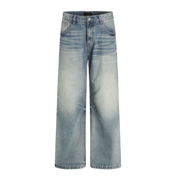 America Style Distressed Frayed Deim Straight Log Puk Street Fashio Gradiet Washed Loose Wide-Leg Dad Pats For_mkmklike.com