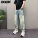 Men's Distressed Light Wash Denim Jeans – Vintage High Street Straight-Leg Pants With Ripped Details (Blue, Sizes 28-36)_mkmklike.com