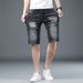 "Men's Stretch Ripped Denim Shorts – Summer Thin Korean Style Casual Shorts With Elastic Waist (Black/Gray, Sizes 28-38)"_mkmklike.com