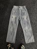 Men's Slim Fit Straight Leg Jeans Western Hip Hop Street Style Paint Splatter Distressed Finish American High Street Vibe_mkmklike.com