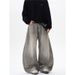 Unisex Retro Style Grey Washed And Distressed Splatter Painted Curved Jeans Loose Fitting American Street Style Pants_mkmklike.com
