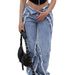 Women's Clothing Retro Fashion Trend Street Non Elastic Straight Tube Splicing Woolen Solid Color Denim Trousers_mkmklike.com