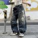 Men's Clothing Trendy Loose Fitting Straight Leg Blue Washed Denim Jeans Curved Edges For Formal & Casual_mkmklike.com
