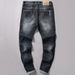 Men's Stretch Slim Fit Jeans With Distressed & Patch Details - Comfortable Straight Leg Denim Pants For Casual Wear_mkmklike.com