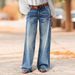 Women's Relaxed Straight Leg Stretch Denim Jeans - High Waist Comfort Fit With Classic Wash For Casual & Streetwear Style_mkmklike.com