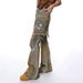 Men's American Retro Multi Pocket Cargo Jeans High Street Style Cleanfit Light Color Straight Leg Slightly Flared Slimming Long Pants_mkmklike.com