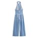 Women's Clothing Sexy Backless Halter Neck Long Denim Jumpsuit_mkmklike.com