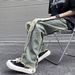 High Street Washed Retro Mud Yellow Jeans Men's Rough Edge Splicing Design Sense Loose Wide-leg Trousers_mkmklike.com